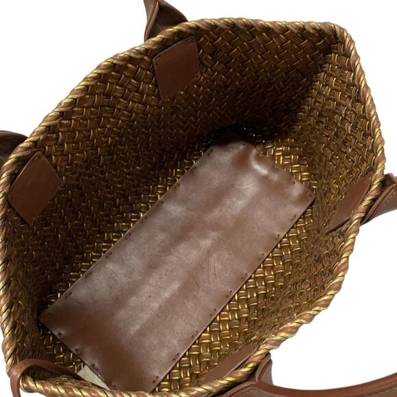 Auth BOTTEGA VENETA Cabas PM 141498 Dark Brown Gold Leather 0**/2** Tote Bag - Picture 15 of 16